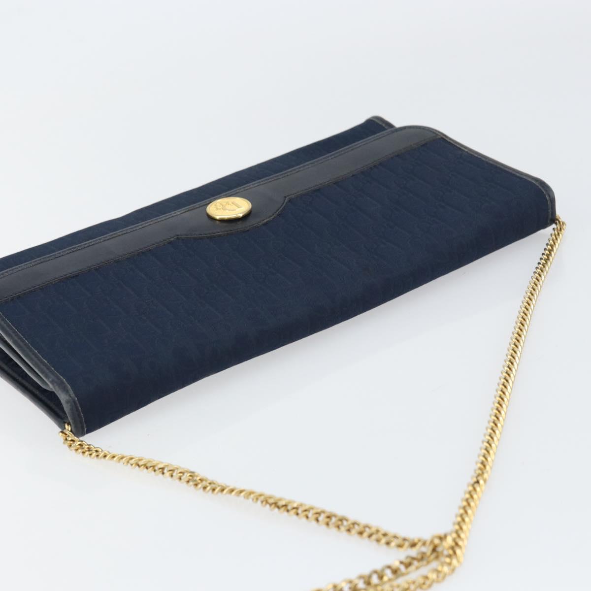 Christian Dior Trotter Canvas Chain Shoulder Bag Navy Gold Auth ar13869