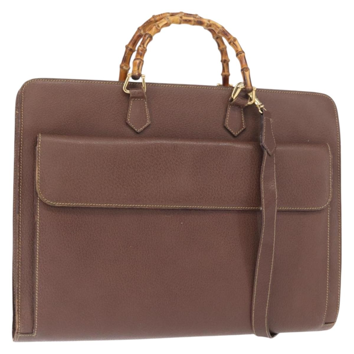 GUCCI Bamboo Business Bag Leather 2way Brown 015 1521 3675 Auth ar13889