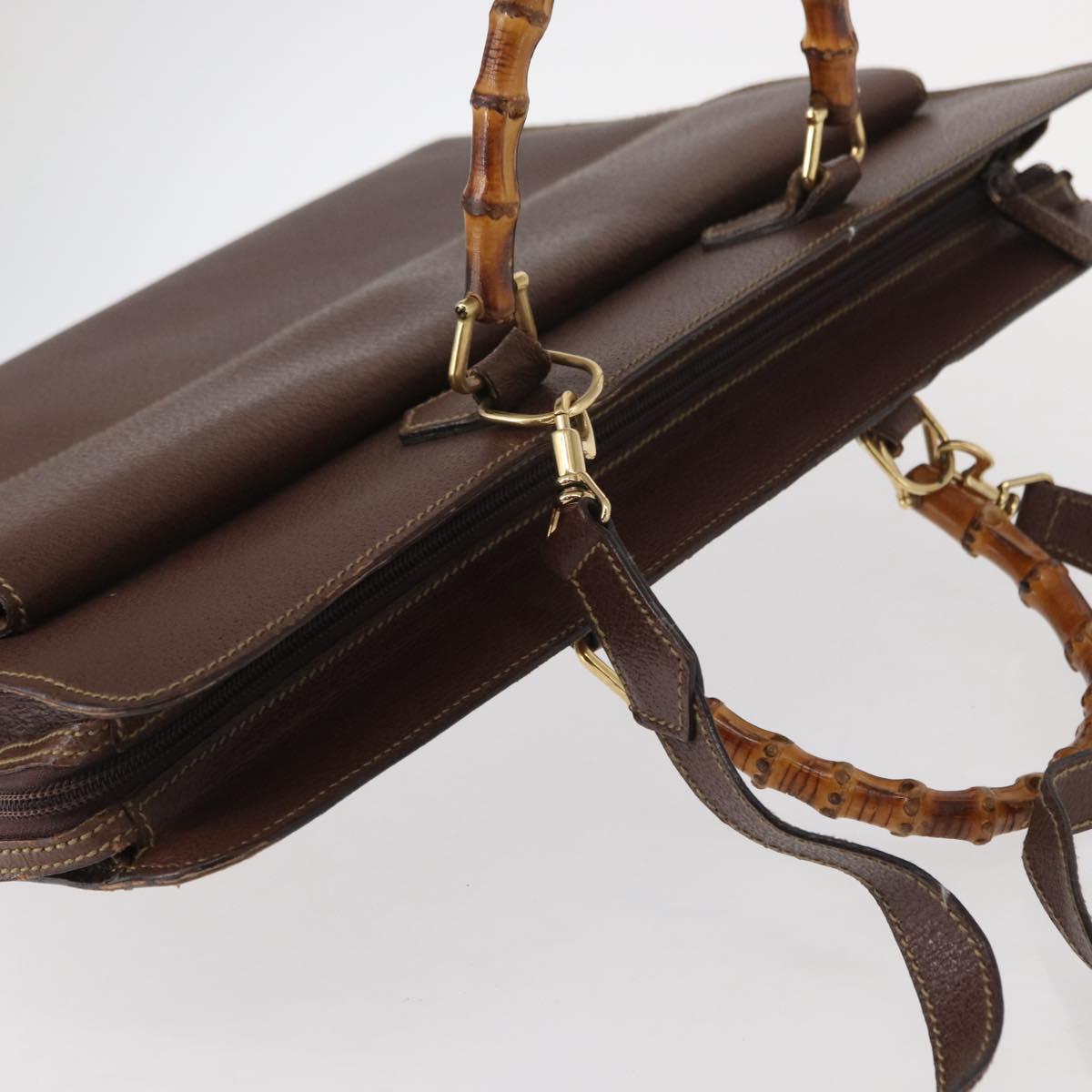 GUCCI Bamboo Business Bag Leather 2way Brown 015 1521 3675 Auth ar13889