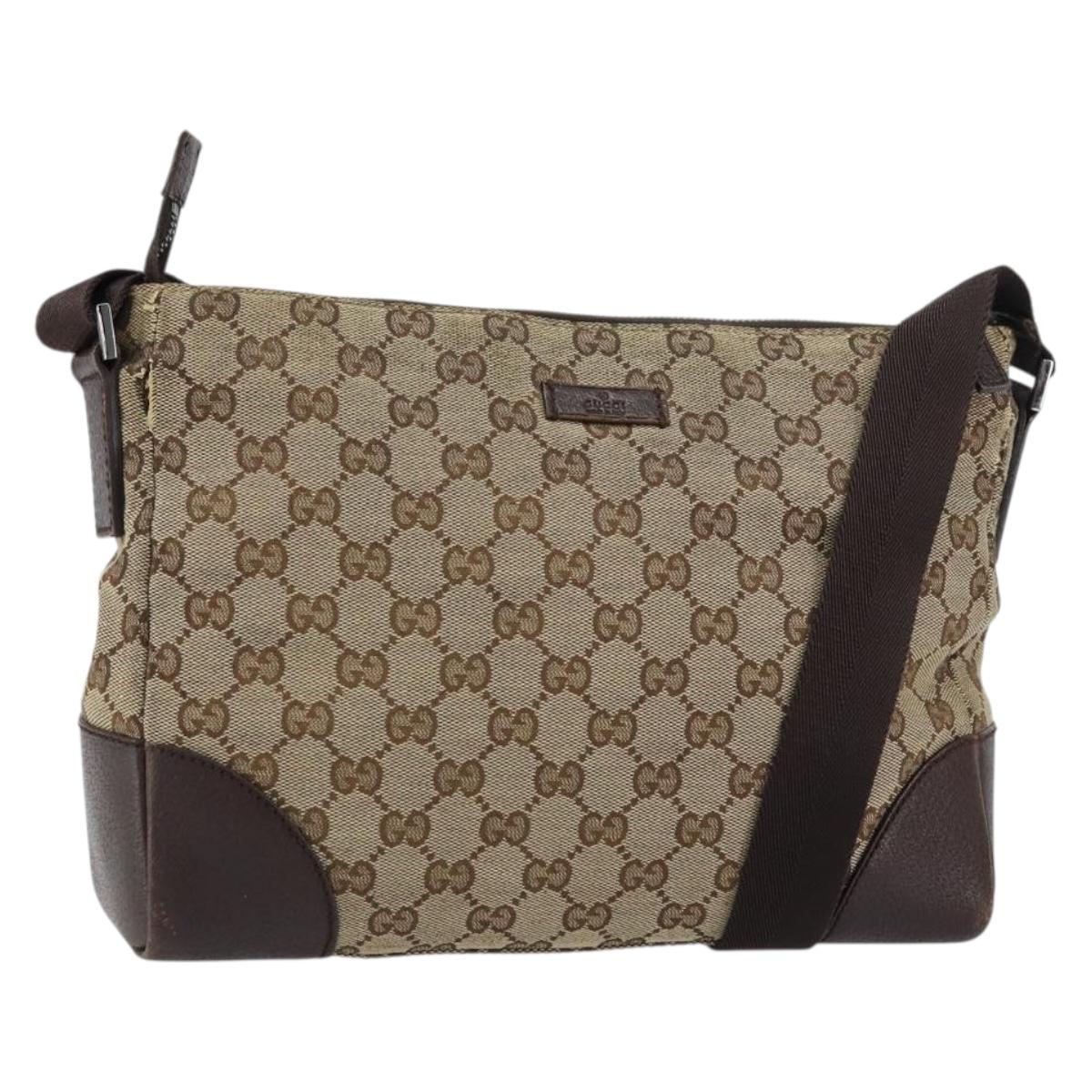 GUCCI GG Canvas Shoulder Bag Beige Silver 114273 Auth ar13891