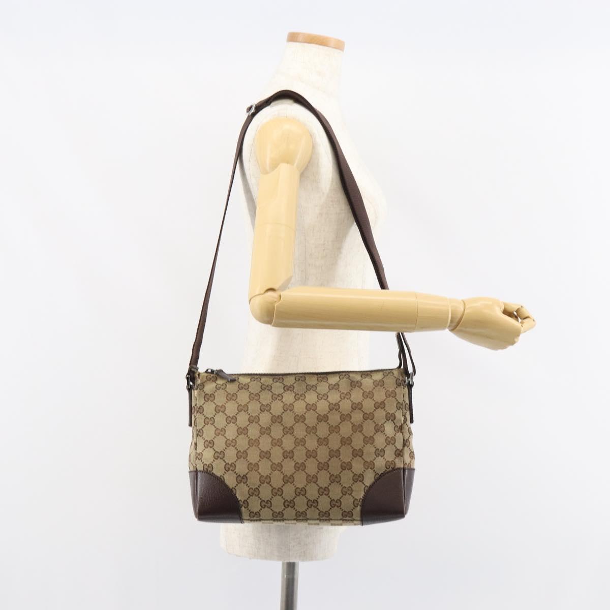 GUCCI GG Canvas Shoulder Bag Beige Silver 114273 Auth ar13891