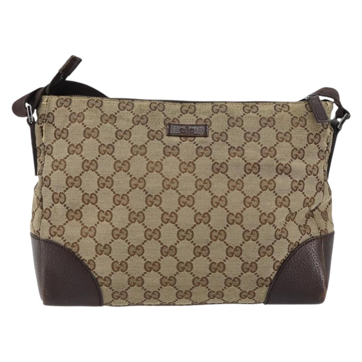 GUCCI GG Canvas Shoulder Bag Beige Silver 114273 Auth ar13891