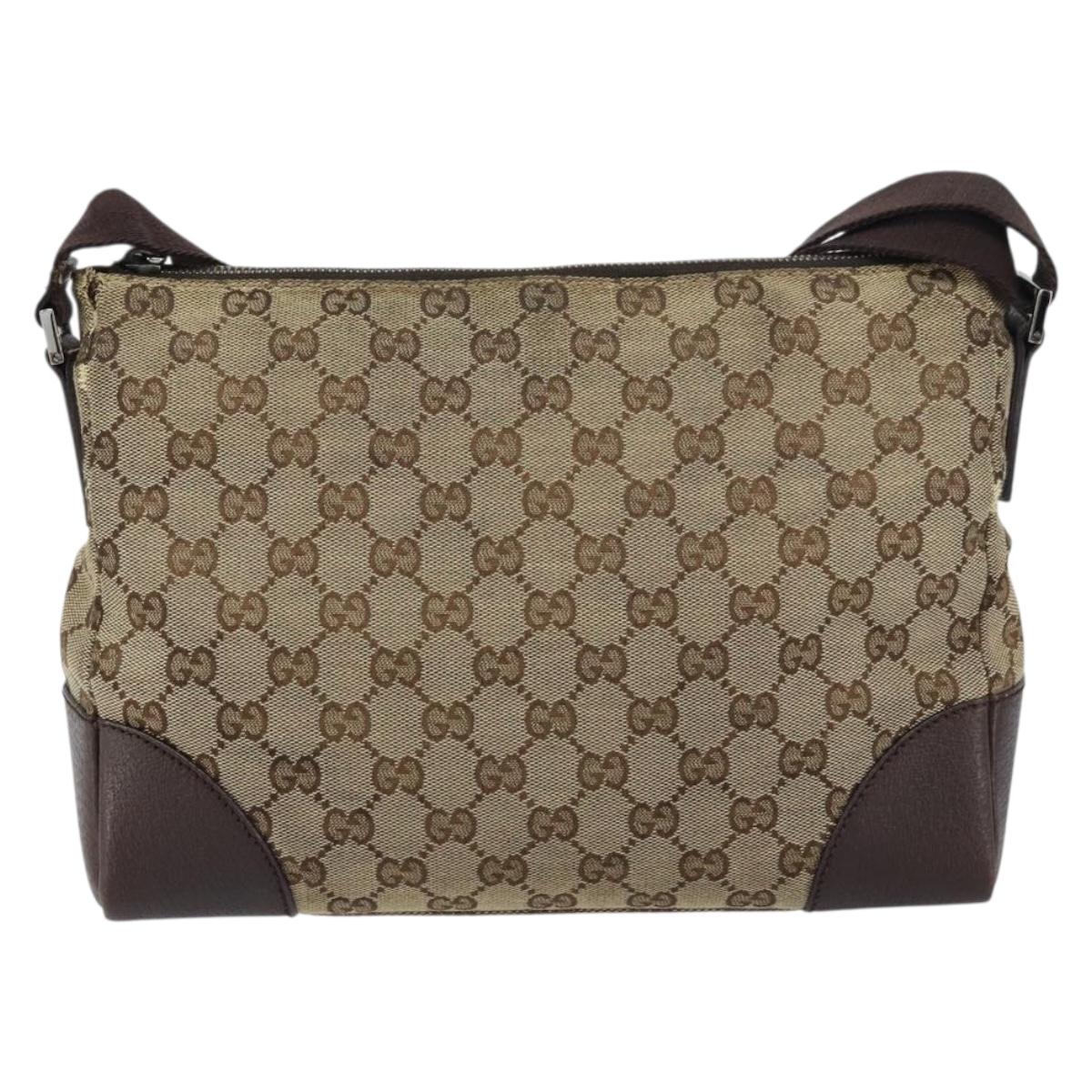 GUCCI GG Canvas Shoulder Bag Beige Silver 114273 Auth ar13891