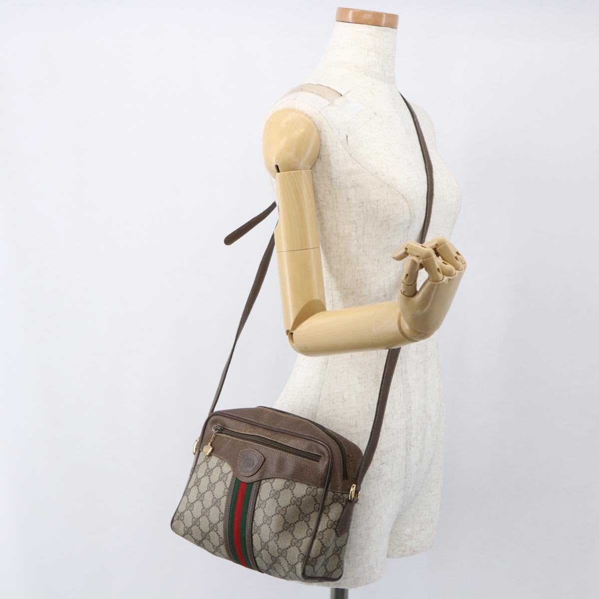 GUCCI GG Supreme Web Sherry Line Bag PVC Beige Gold 00 156 0852 Auth ar13892