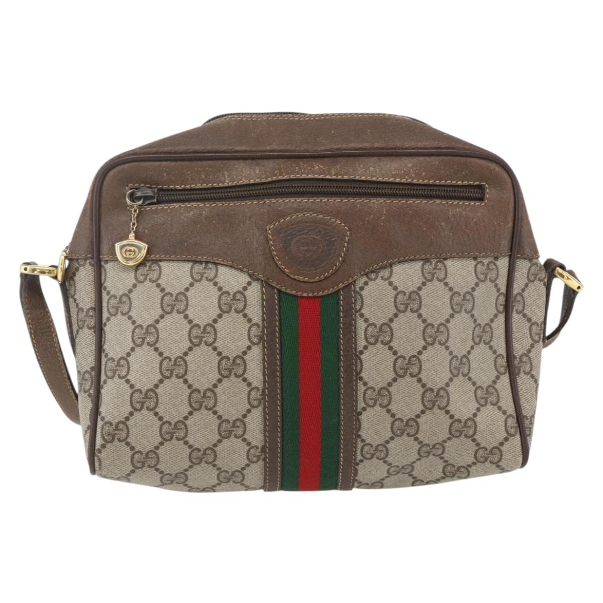 GUCCI GG Supreme Web Sherry Line Bag PVC Beige Gold 00 156 0852 Auth ar13892