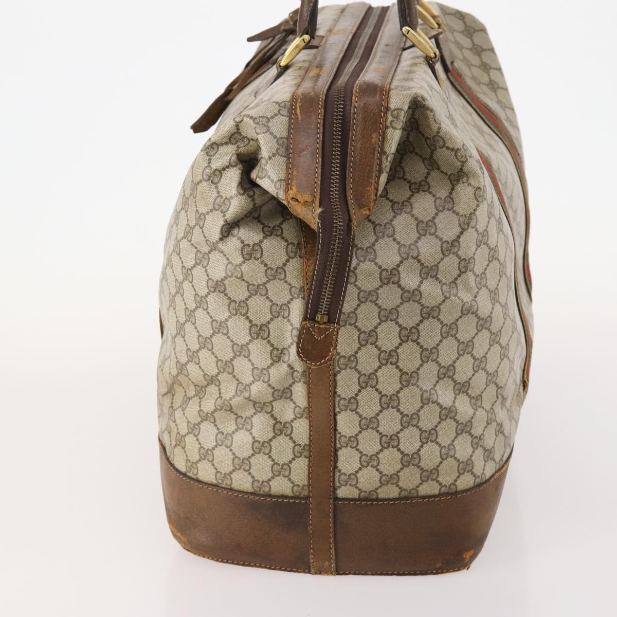 GUCCI GG Supreme Web Sherry Line Boston Bag PVC Beige Gold Auth ar13893