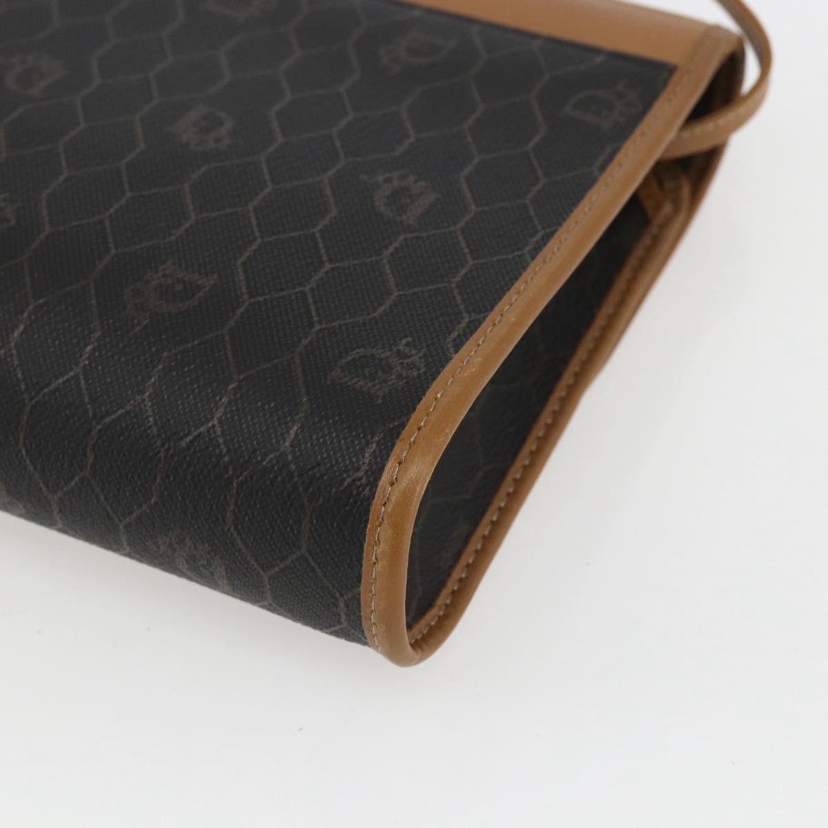 Christian Dior Honeycomb Canvas Shoulder Bag PVC Black Gold Auth ar13897