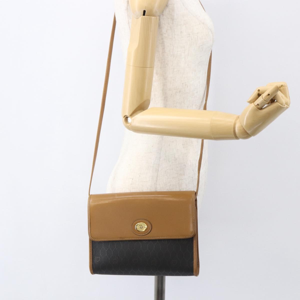 Christian Dior Honeycomb Canvas Shoulder Bag PVC Black Gold Auth ar13897