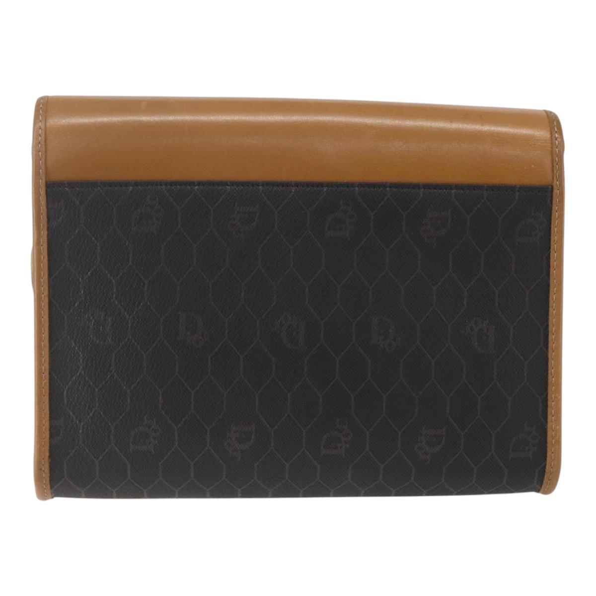 Christian Dior Honeycomb Canvas Shoulder Bag PVC Black Gold Auth ar13897
