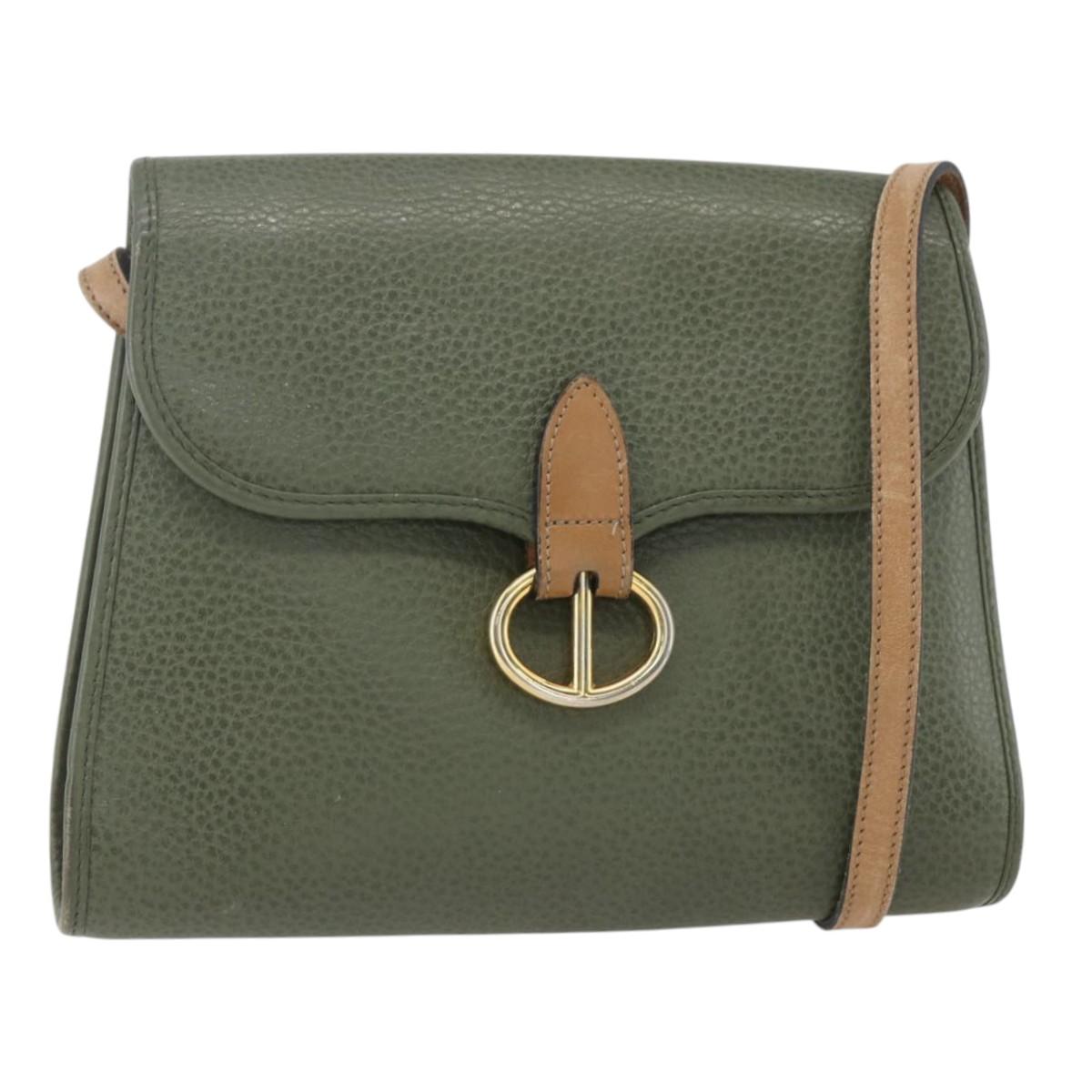 Christian Dior Shoulder Bag Leather Khaki Gold Auth ar13898