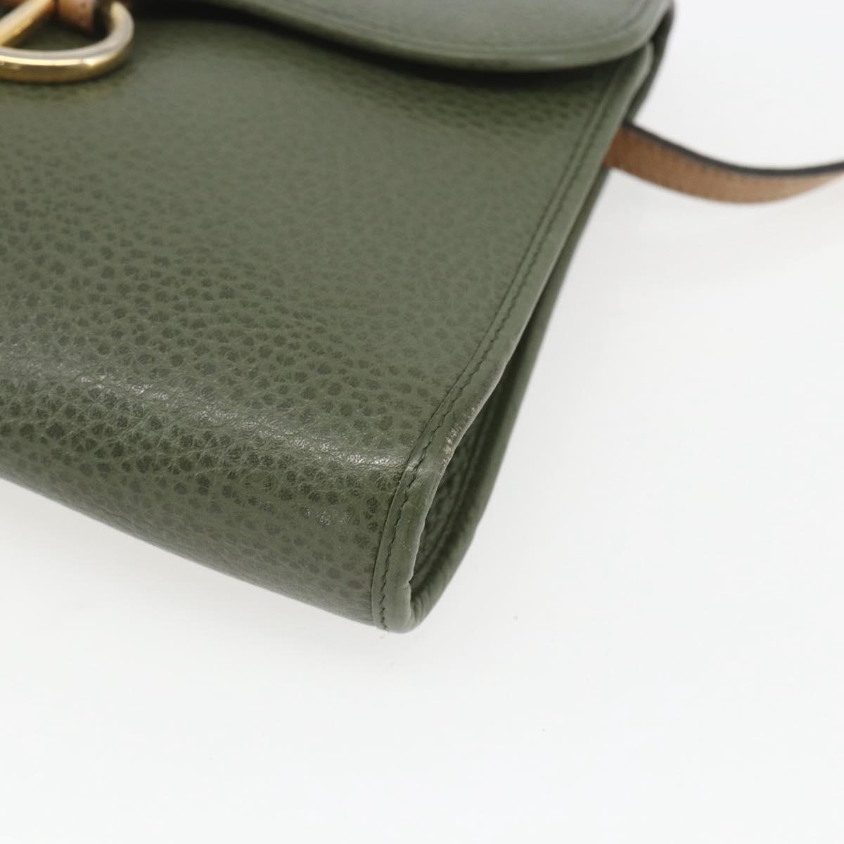 Christian Dior Shoulder Bag Leather Khaki Gold Auth ar13898