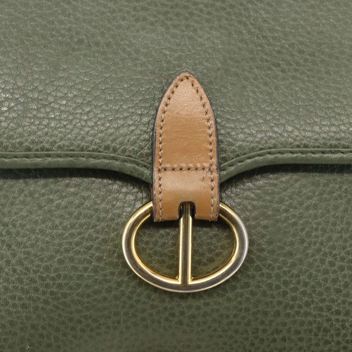 Christian Dior Shoulder Bag Leather Khaki Gold Auth ar13898