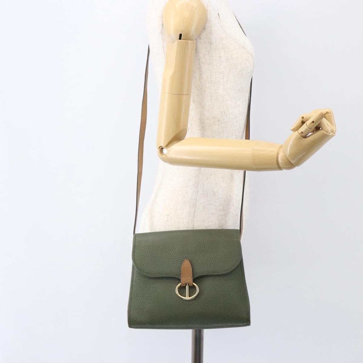 Christian Dior Shoulder Bag Leather Khaki Gold Auth ar13898