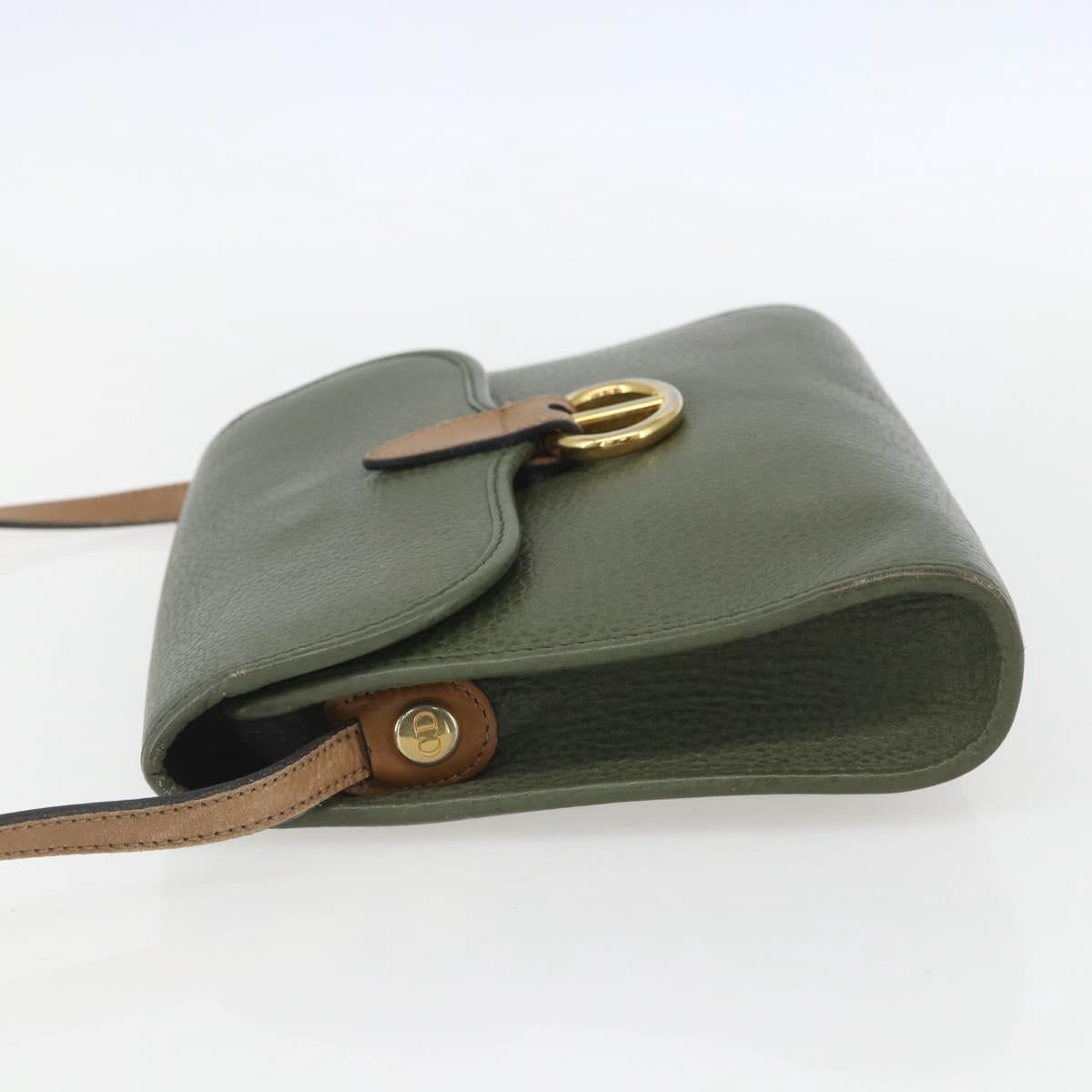 Christian Dior Shoulder Bag Leather Khaki Gold Auth ar13898