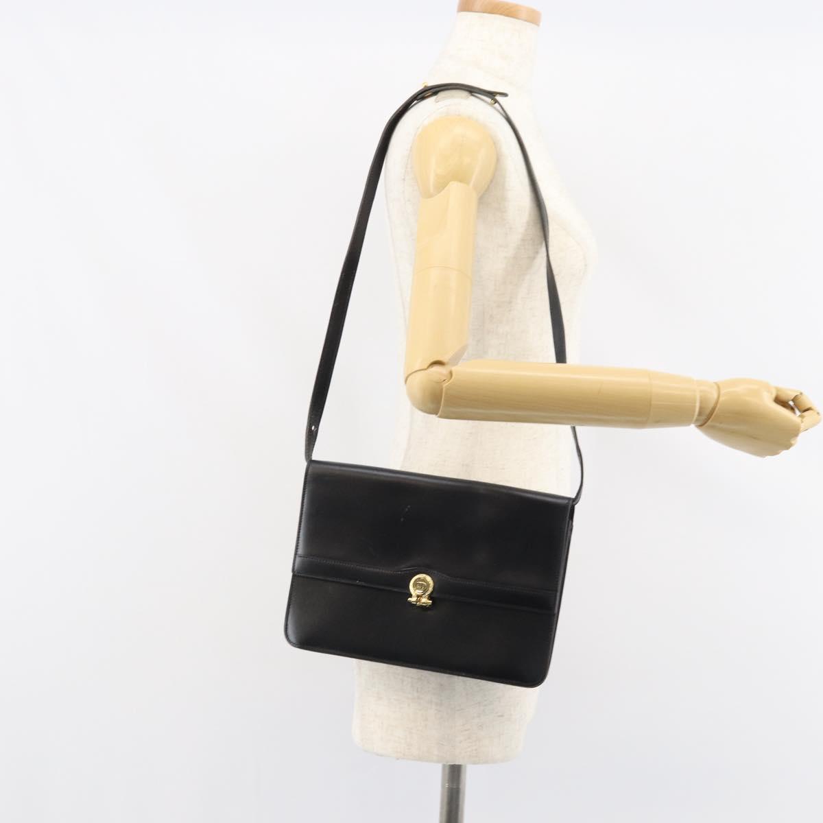 Christian Dior Shoulder Bag Leather Black Gold Auth ar13899