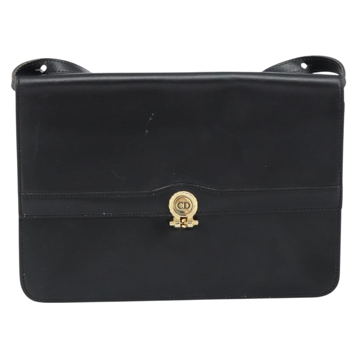 Christian Dior Shoulder Bag Leather Black Gold Auth ar13899