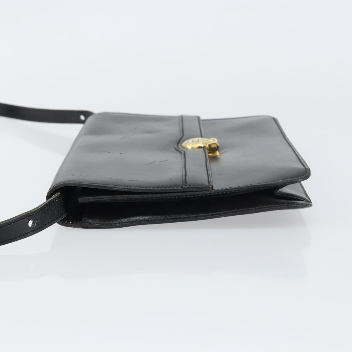 Christian Dior Shoulder Bag Leather Black Gold Auth ar13899