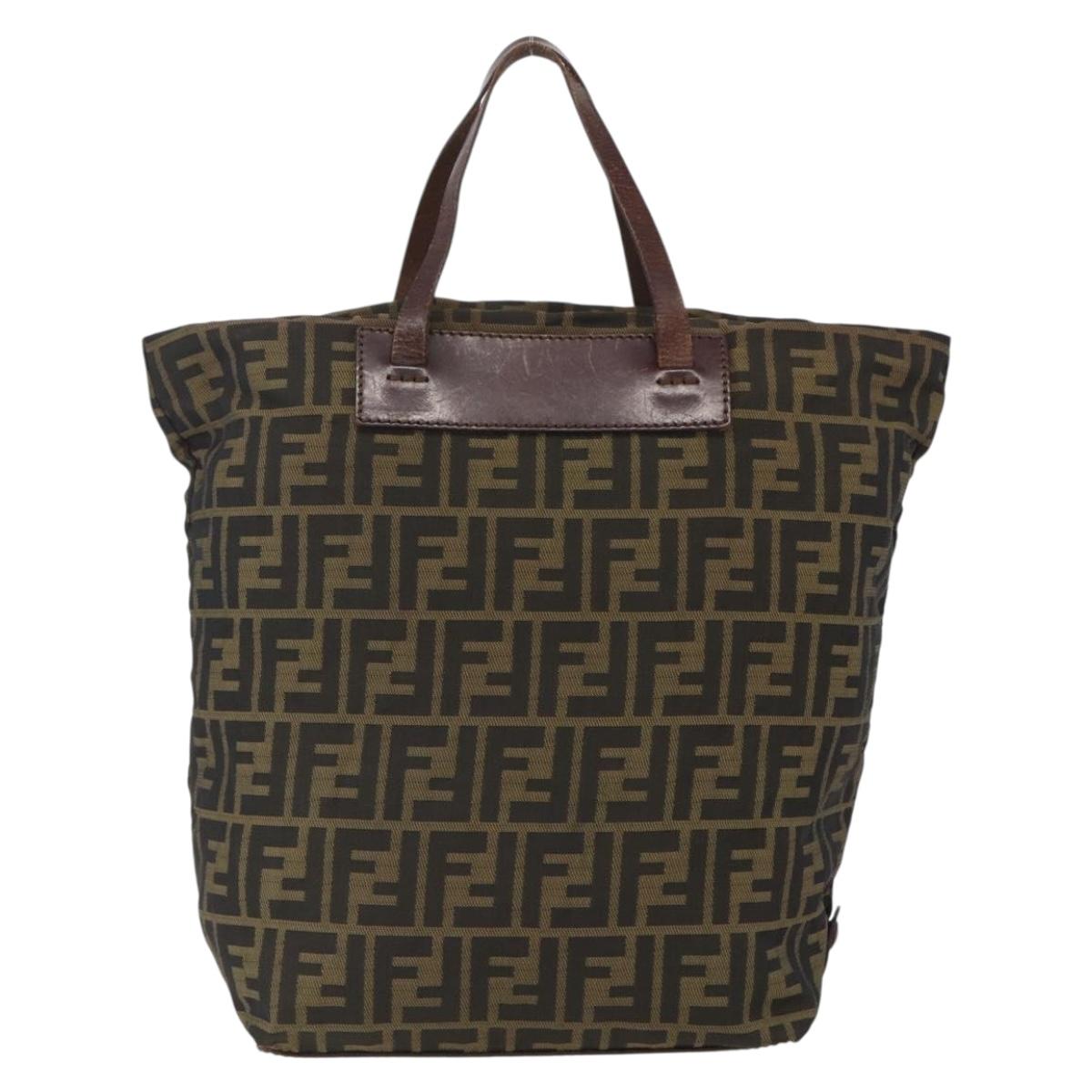 FENDI Zucca Canvas Hand Bag Black Brown Auth ar13907