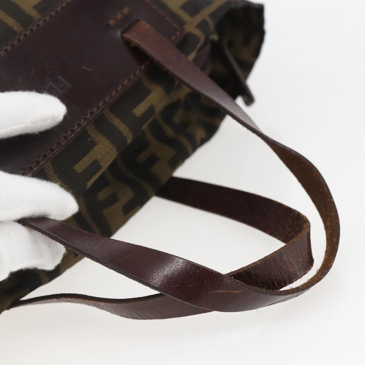 FENDI Zucca Canvas Hand Bag Black Brown Auth ar13907