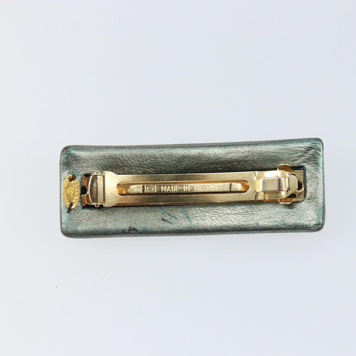 CHANEL Hairpin COCO Mark Lamb Skin Turquoise Blue CC Auth ar13908