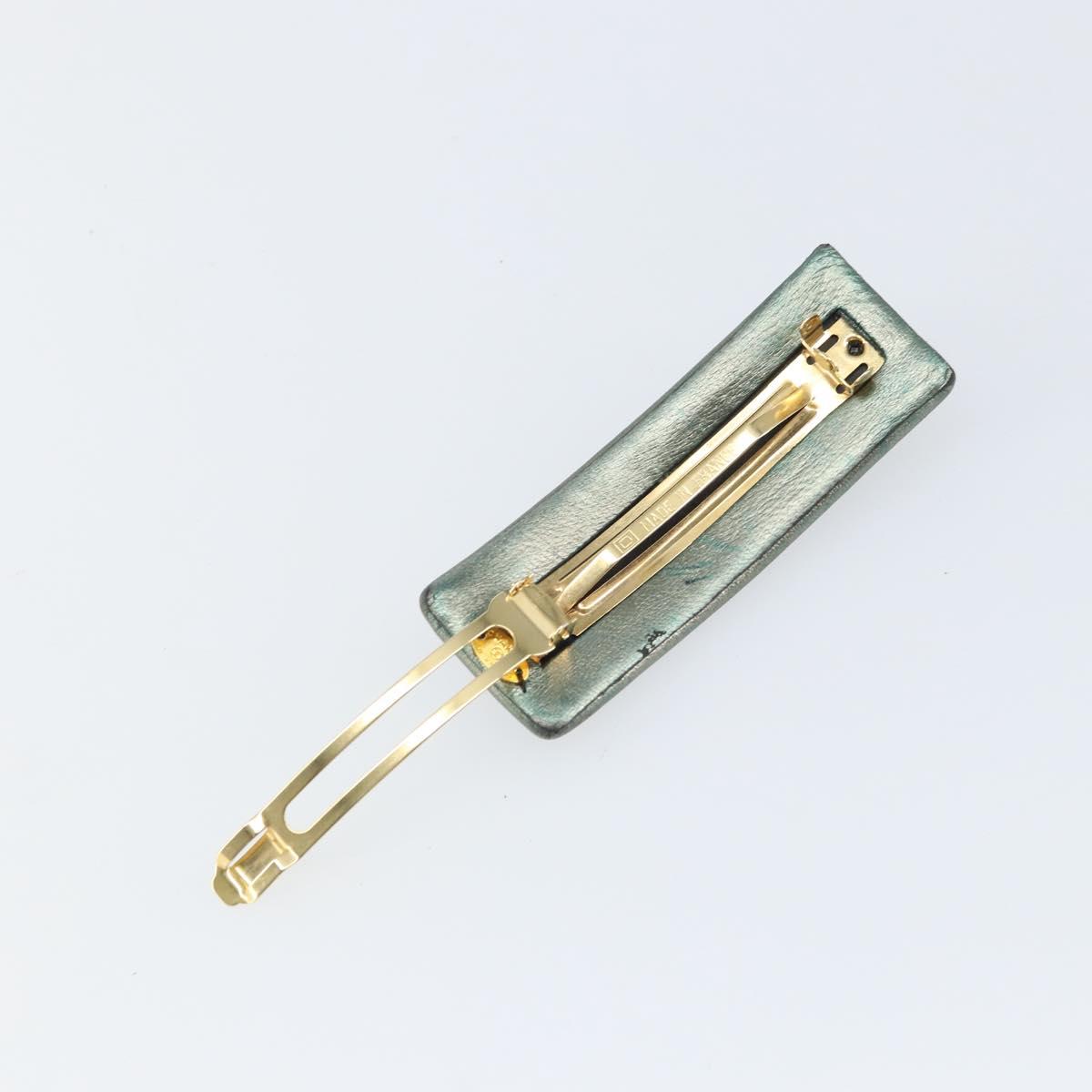 CHANEL Hairpin COCO Mark Lamb Skin Turquoise Blue CC Auth ar13908