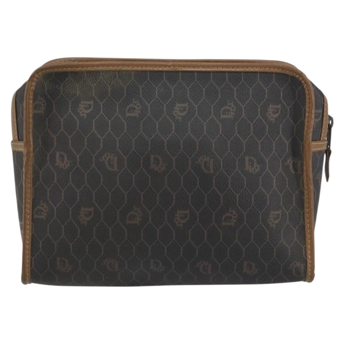 Christian Dior Honeycomb Canvas Clutch Bag PVC Black Auth ar13909