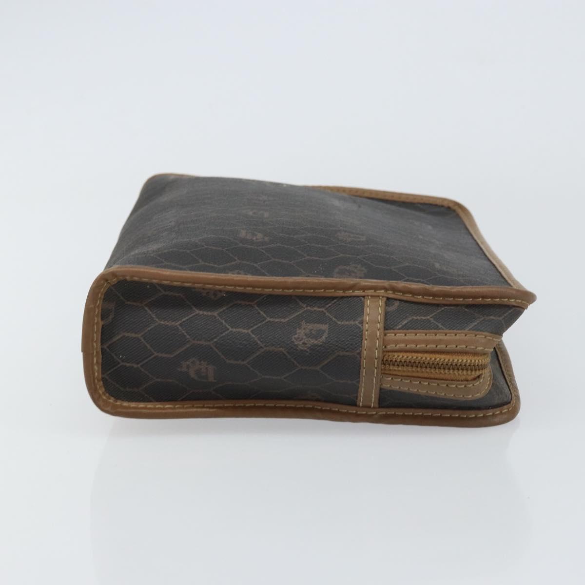 Christian Dior Honeycomb Canvas Clutch Bag PVC Black Auth ar13909
