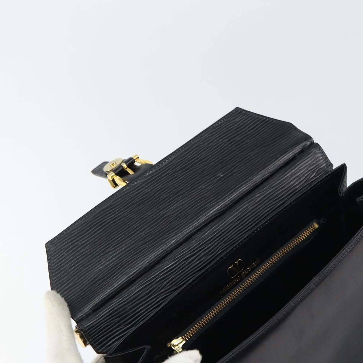 VALENTINO Hand Bag Leather 2way Black Gold Auth ar13911