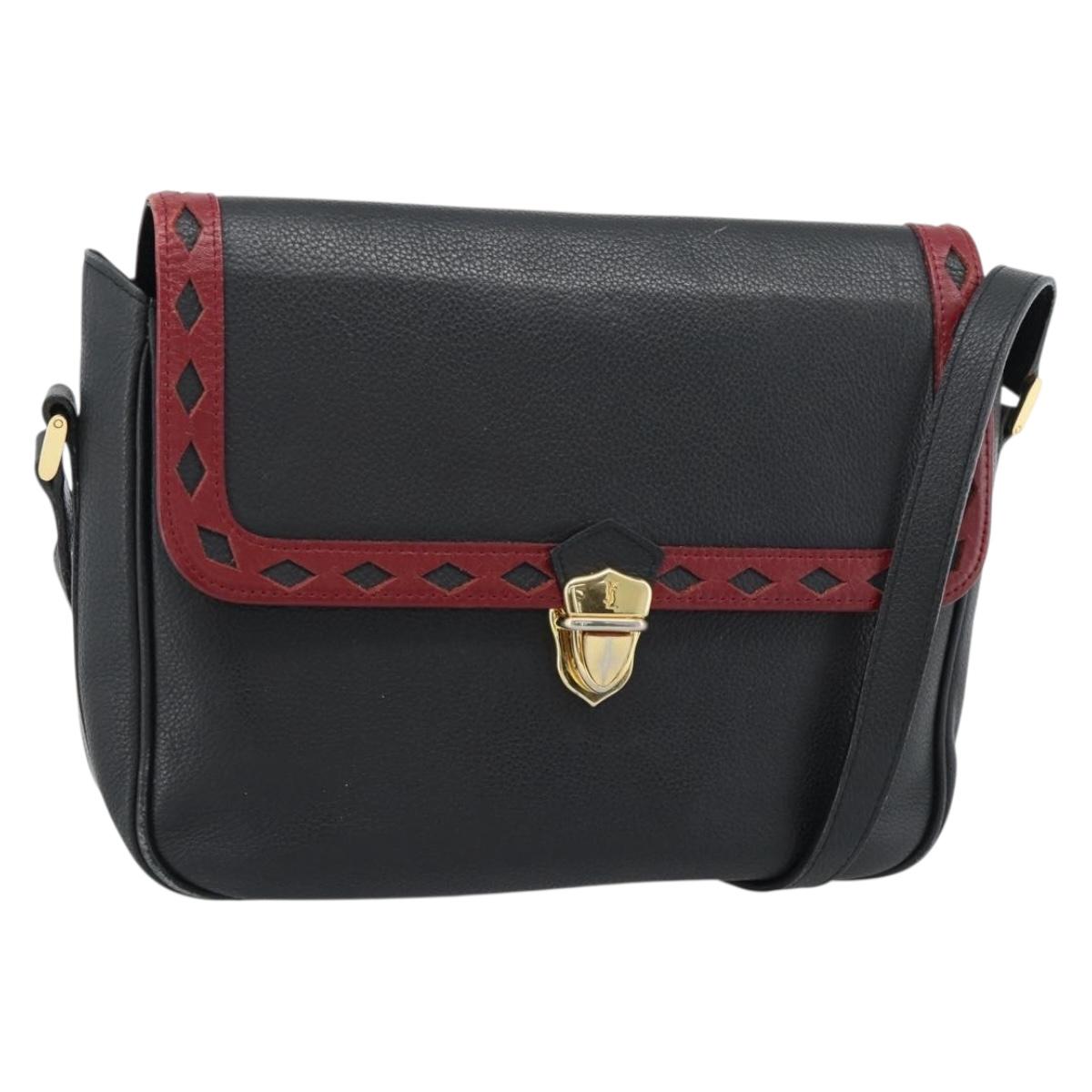 SAINT LAURENT Shoulder Bag Leather Black Gold Auth ar13928
