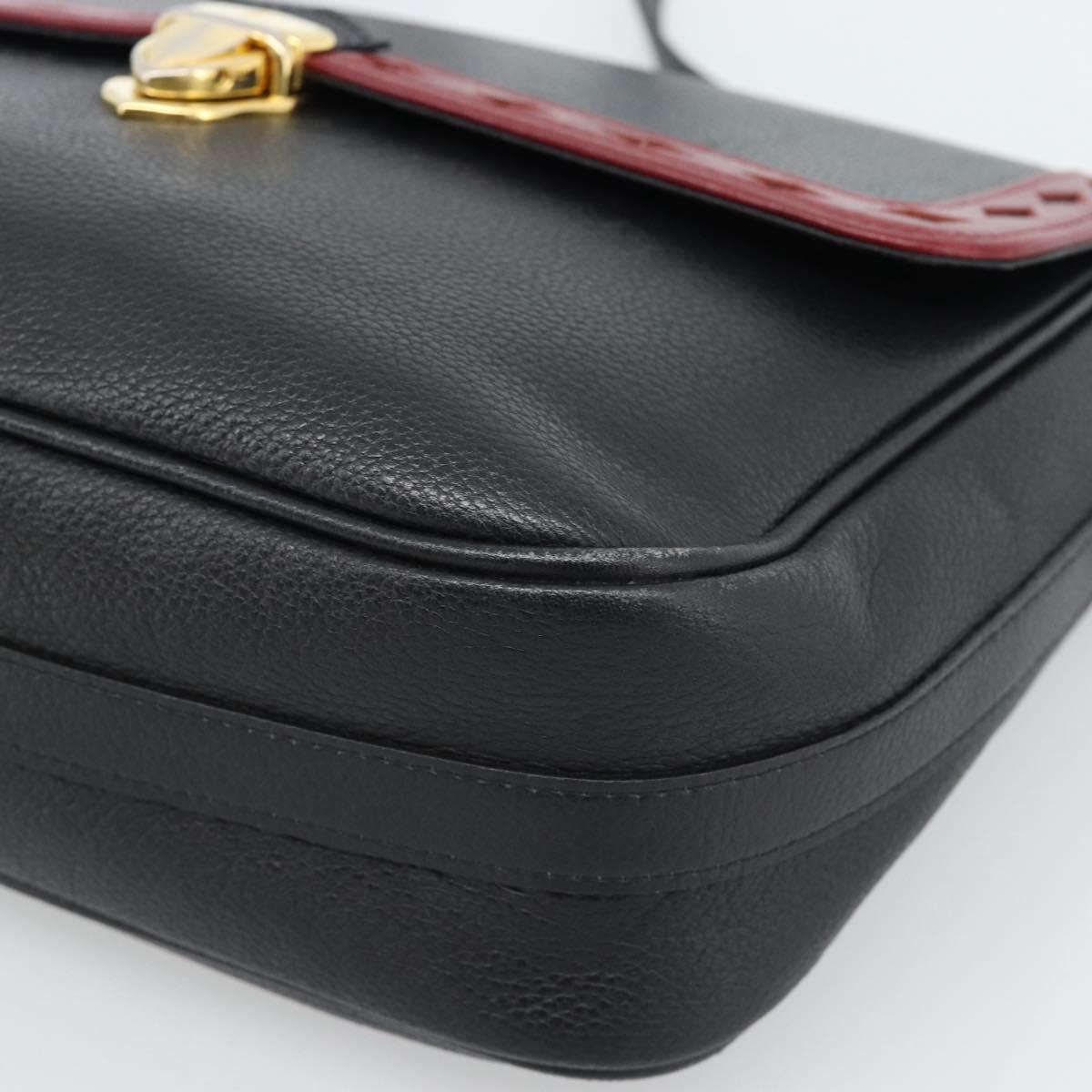 SAINT LAURENT Shoulder Bag Leather Black Gold Auth ar13928