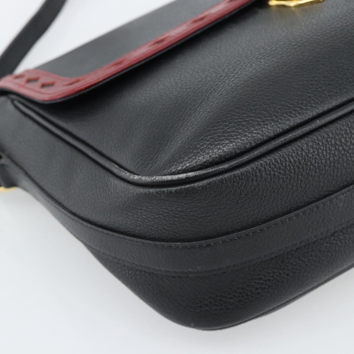 SAINT LAURENT Shoulder Bag Leather Black Gold Auth ar13928
