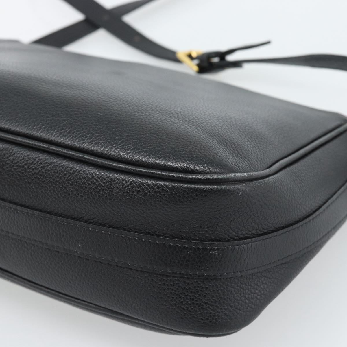SAINT LAURENT Shoulder Bag Leather Black Gold Auth ar13928
