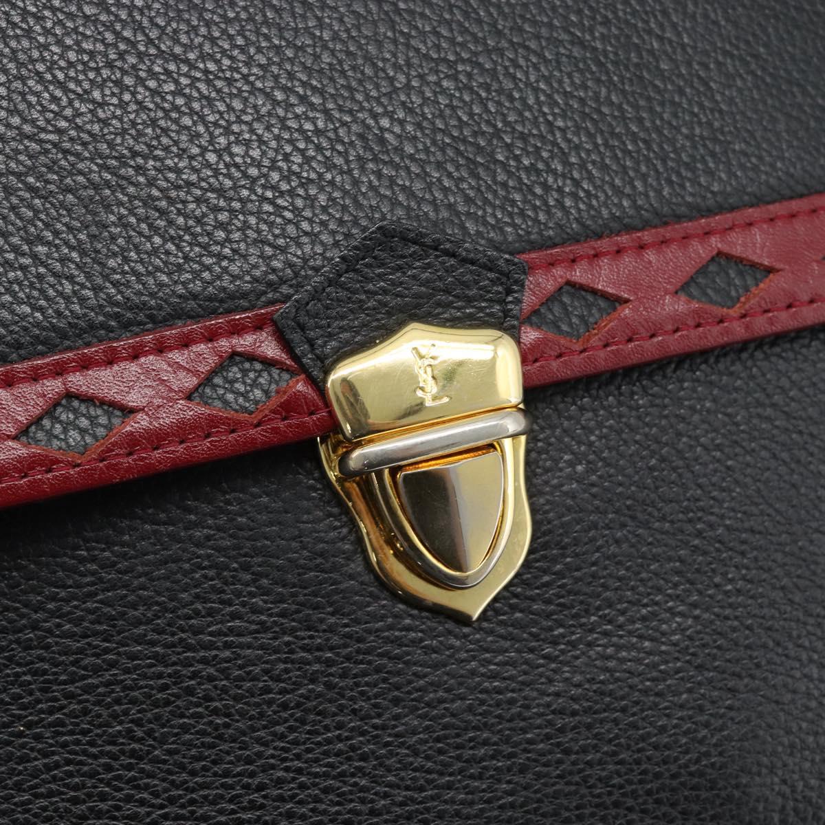 SAINT LAURENT Shoulder Bag Leather Black Gold Auth ar13928