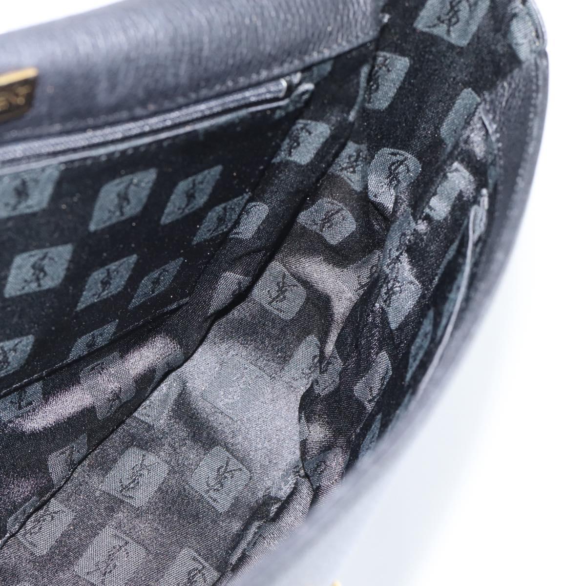 SAINT LAURENT Shoulder Bag Leather Black Gold Auth ar13928