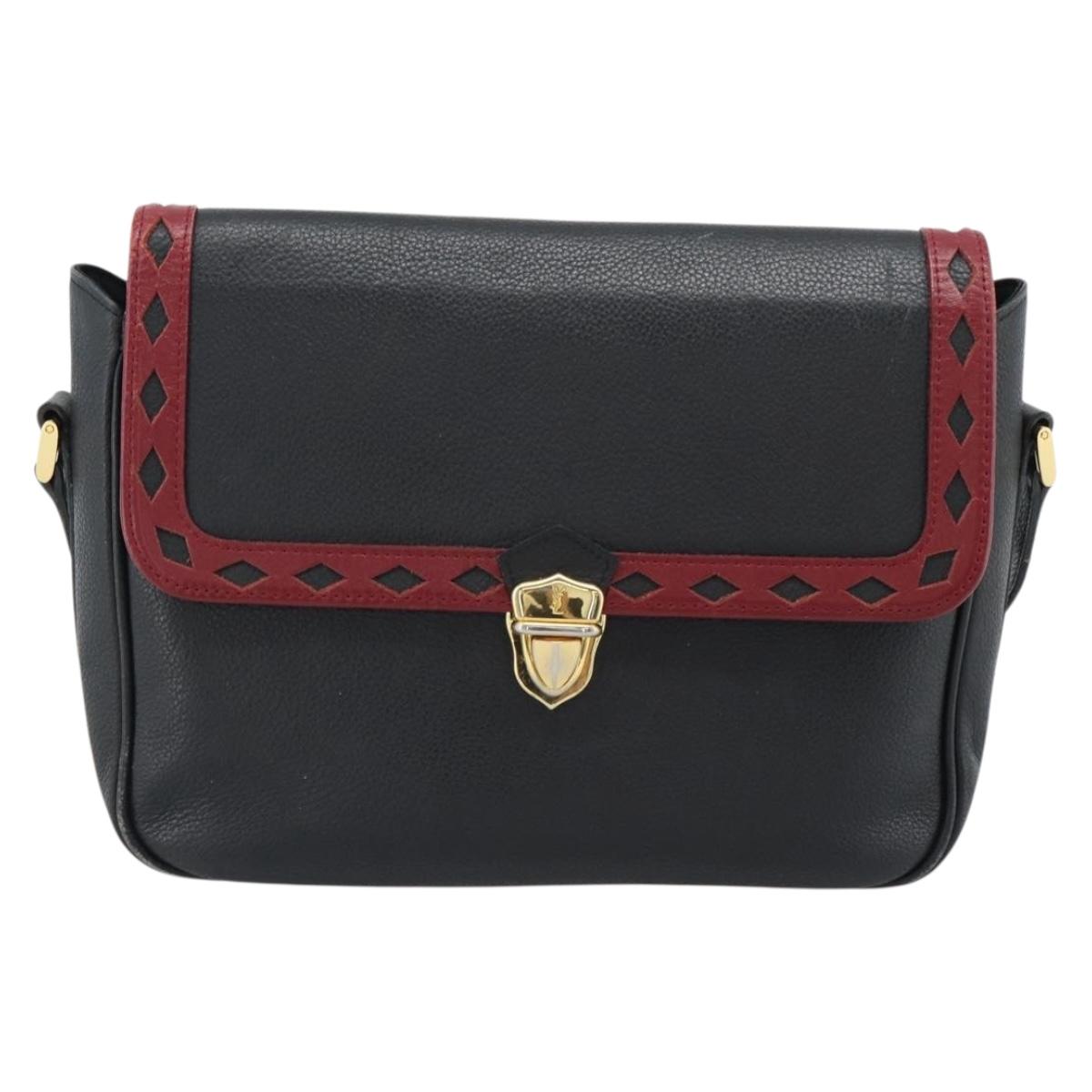 SAINT LAURENT Shoulder Bag Leather Black Gold Auth ar13928