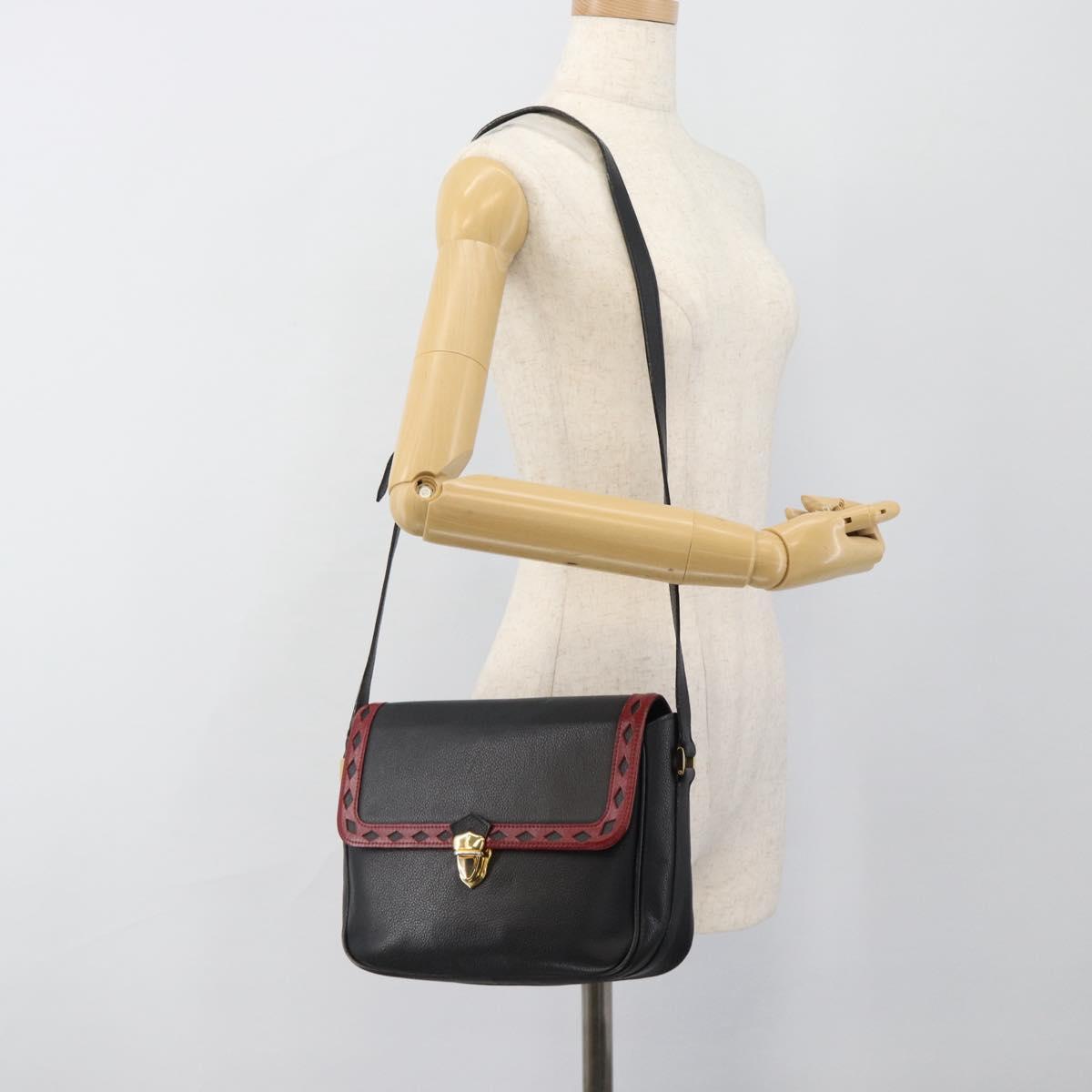 SAINT LAURENT Shoulder Bag Leather Black Gold Auth ar13928