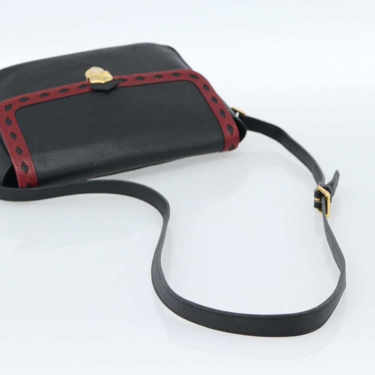 SAINT LAURENT Shoulder Bag Leather Black Gold Auth ar13928
