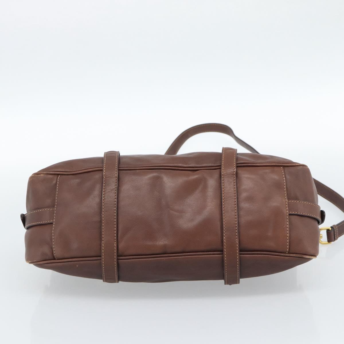 PRADA Hand Bag Leather 2way Brown Gold Auth ar13931A