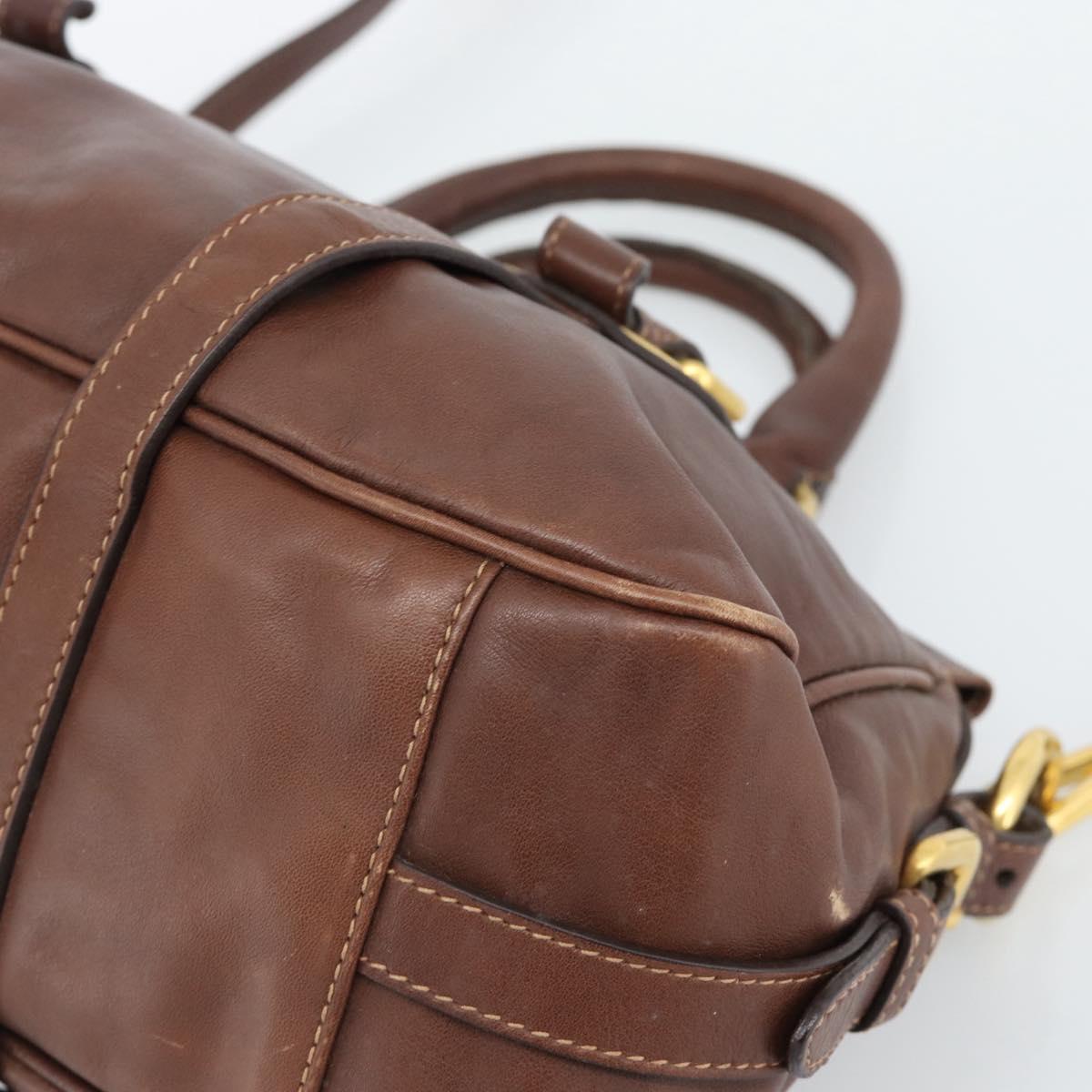 PRADA Hand Bag Leather 2way Brown Gold Auth ar13931A