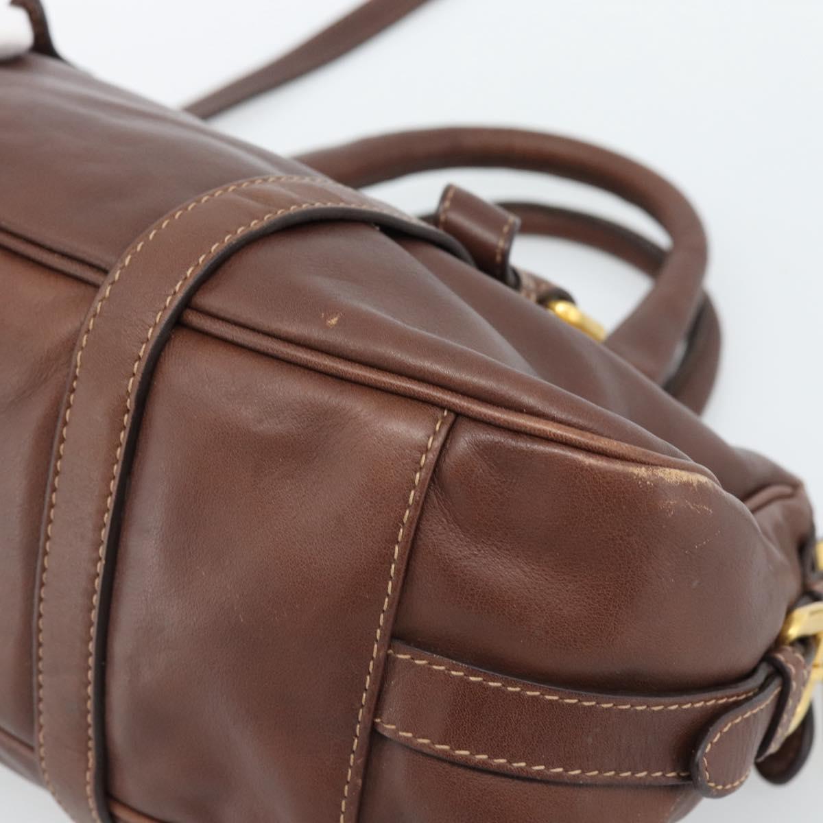 PRADA Hand Bag Leather 2way Brown Gold Auth ar13931A