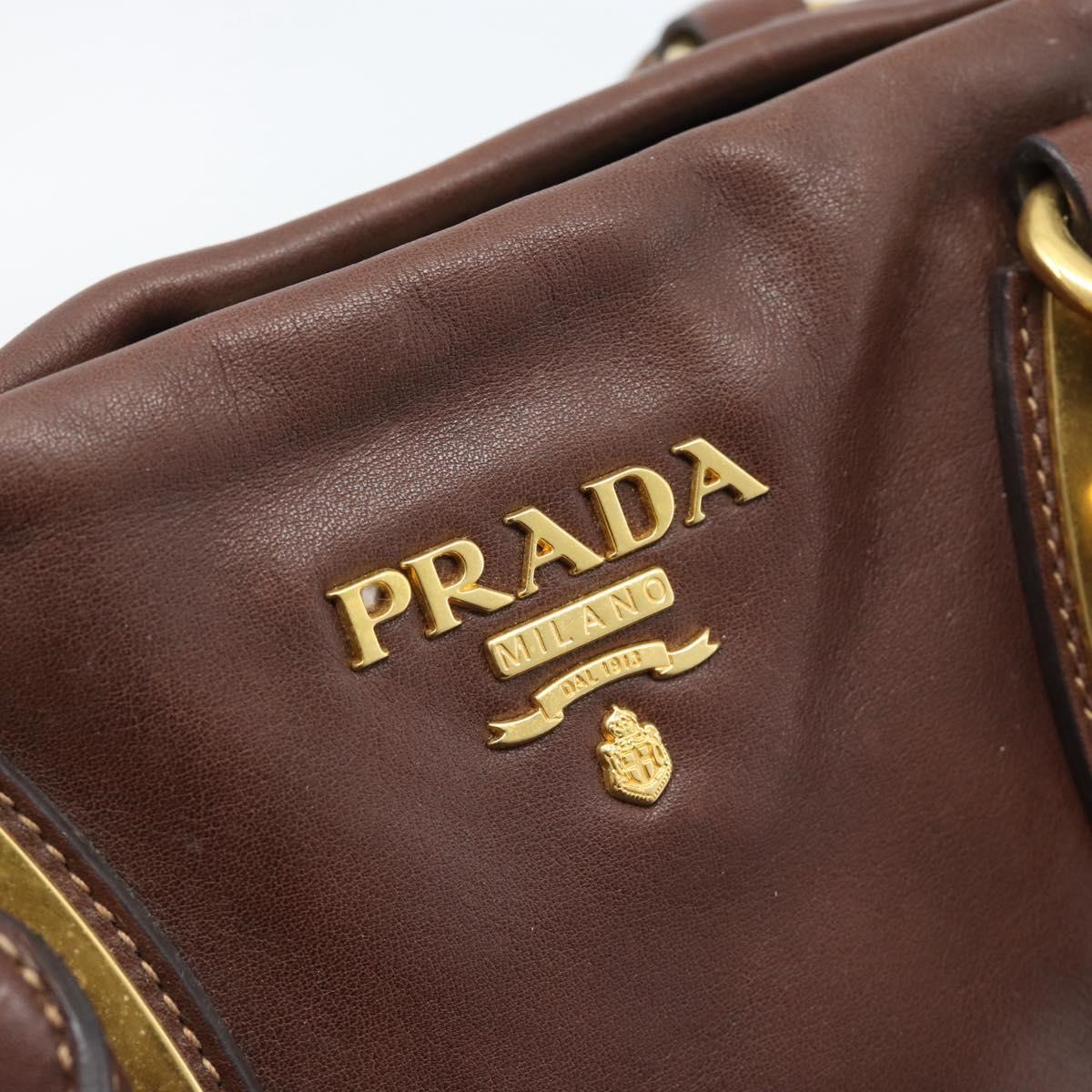 PRADA Hand Bag Leather 2way Brown Gold Auth ar13931A