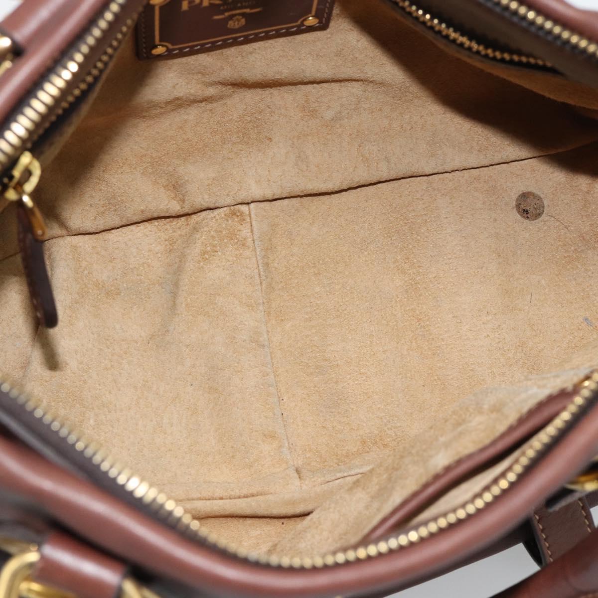 PRADA Hand Bag Leather 2way Brown Gold Auth ar13931A
