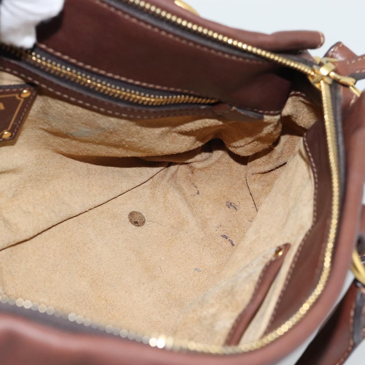 PRADA Hand Bag Leather 2way Brown Gold Auth ar13931A