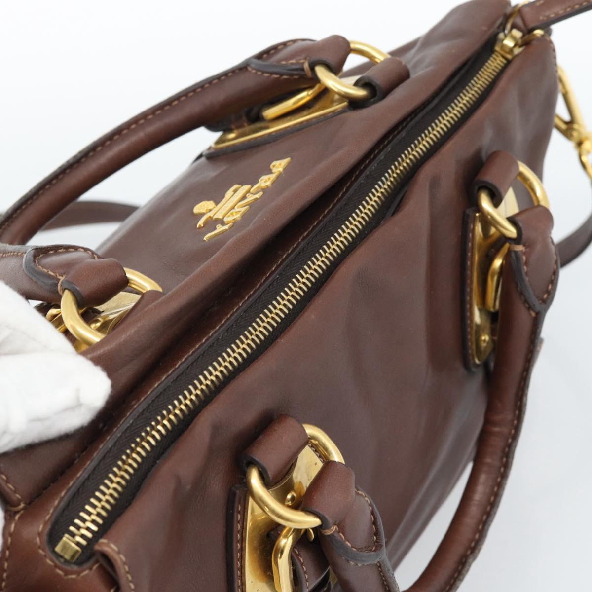 PRADA Hand Bag Leather 2way Brown Gold Auth ar13931A