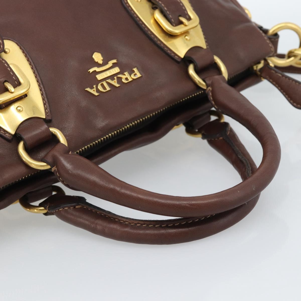 PRADA Hand Bag Leather 2way Brown Gold Auth ar13931A