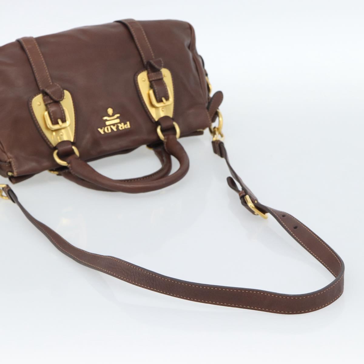 PRADA Hand Bag Leather 2way Brown Gold Auth ar13931A