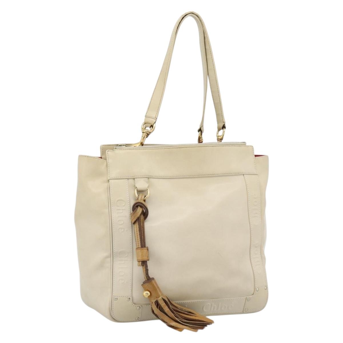 Chloe Tote Bag Leather Ivory Gold Auth ar13933