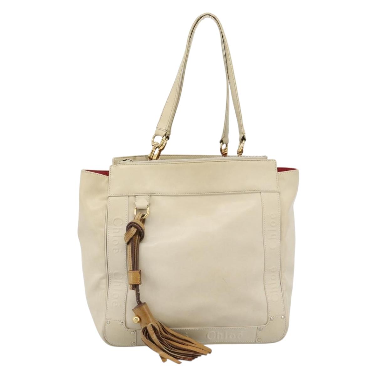 Chloe Tote Bag Leather Ivory Gold Auth ar13933