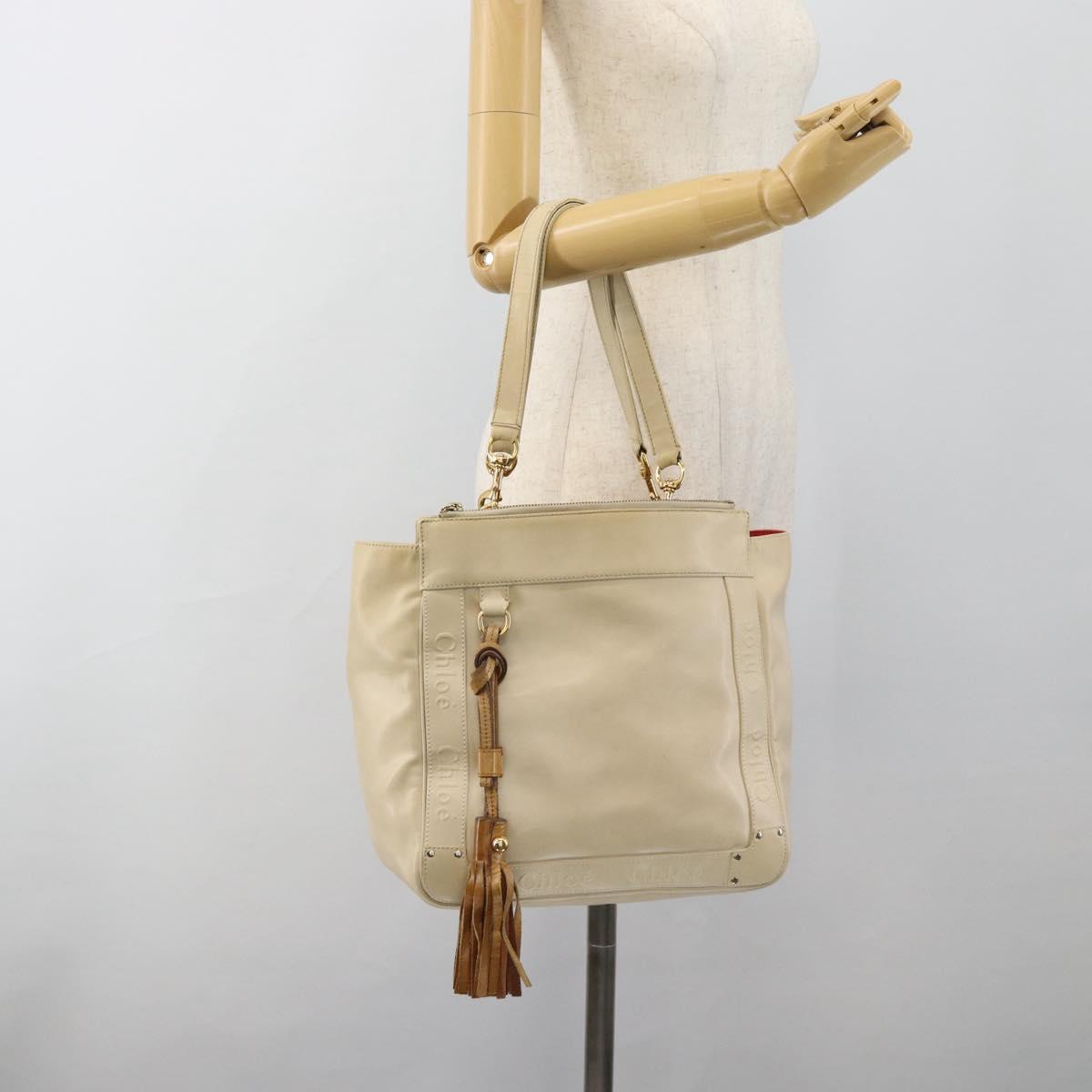 Chloe Tote Bag Leather Ivory Gold Auth ar13933