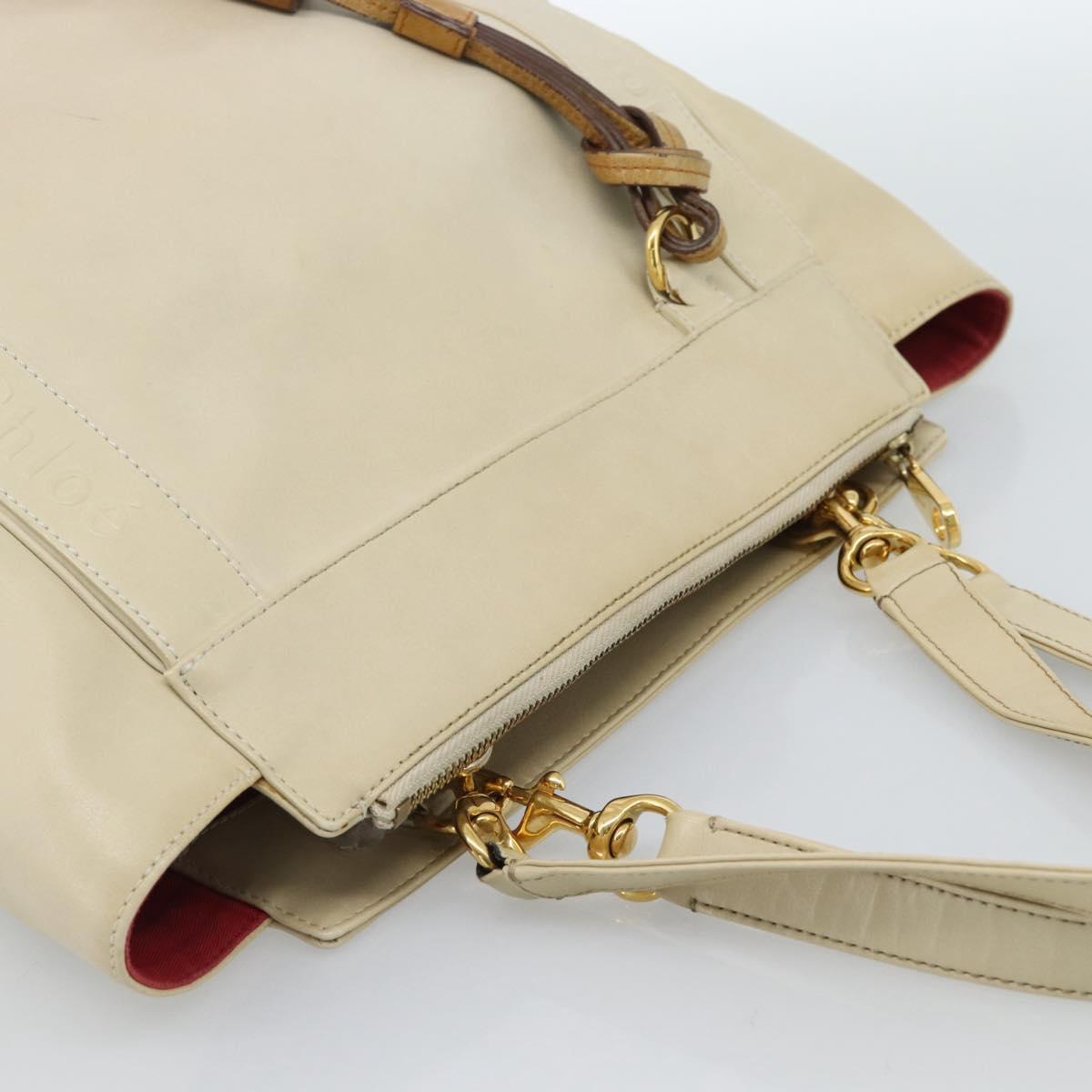 Chloe Tote Bag Leather Ivory Gold Auth ar13933